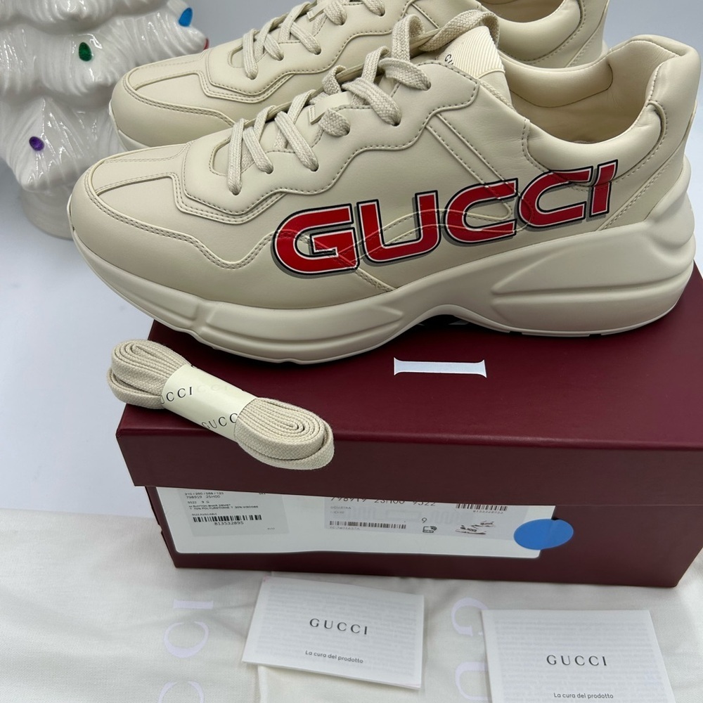 Men's Gucci, Rython leather sneaker with logo print size 9, made in Italy - Picture 7 of 12